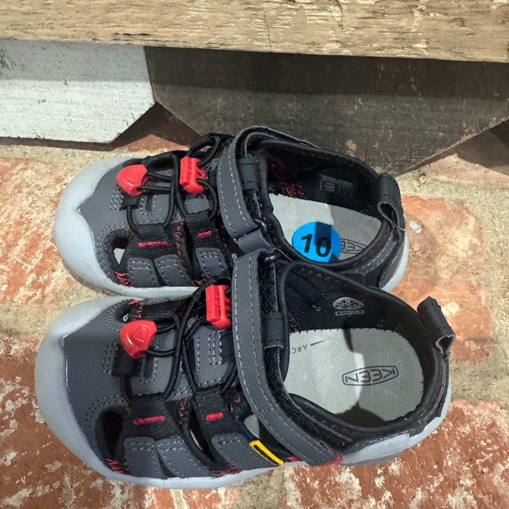 KEEN Kids' Black and Gray Sandals with Red Accents